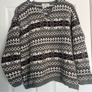 Eddie Bauer Gray and Black Button-Up 100% Cotton Sweater Crewneck